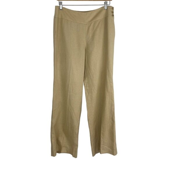 Lauren Ralph Lauren‎ Trousers Wide Leg 100% Linen Beige Pants Lined Size 8